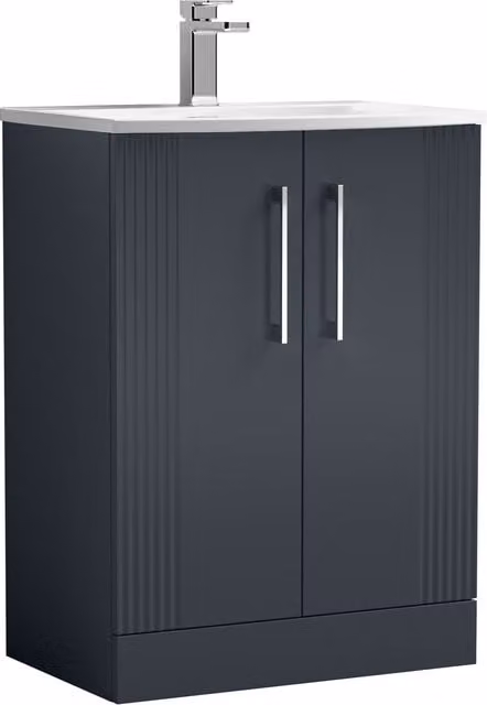 Balterley Floor Standing 2 Door Bathroom Vanity Unit with Curved Basin, Satin Dark Grey, W/D/H: 60 x 40 x 84 cm
