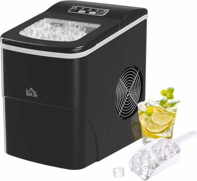 Rolipo Black Countertop Ice Machine with 12kg Capacity and Self-Cleaning Function