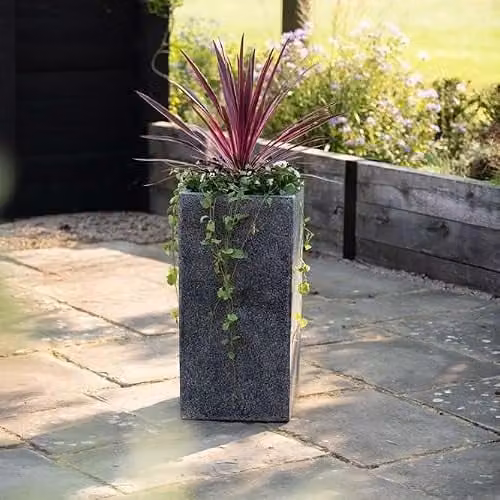 Primrose Poly Terrazzo Stone Tall Cube Planter Tub in Black or Grey, H: 79 cm, W: 40 cm, D: 40 cm
