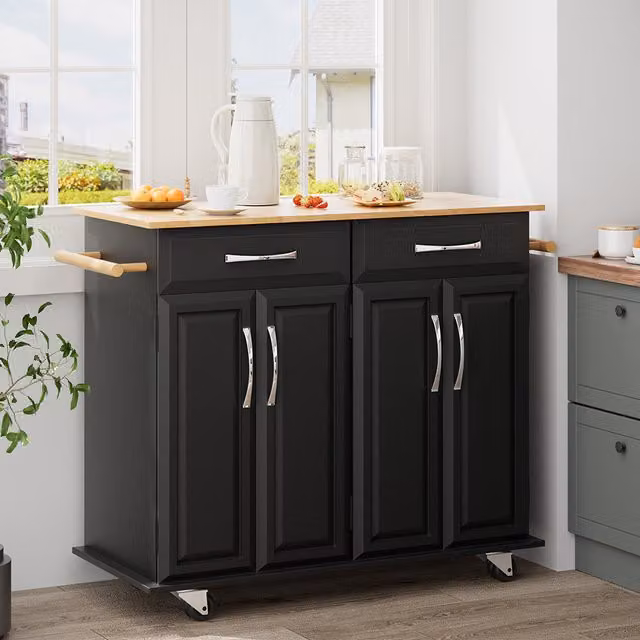 Komore Large Modern Black Catering Trolley Cart with Drawers and Cabinets