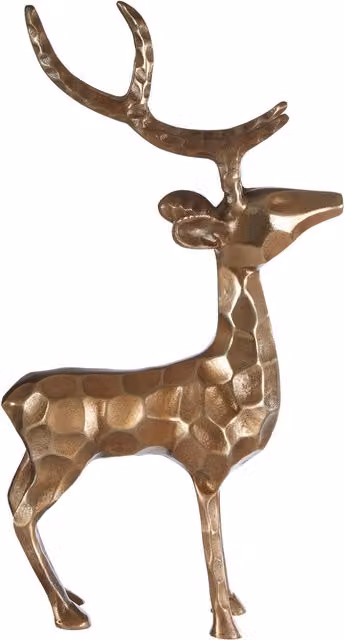 Orsina Gold Finish Metal Floor Standing Stag Sculpture