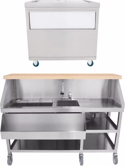 Monstershop Mobile Cocktail Bar Station and Ice Cart in Silver, W/D/H: 80 x 80 x 80 cm