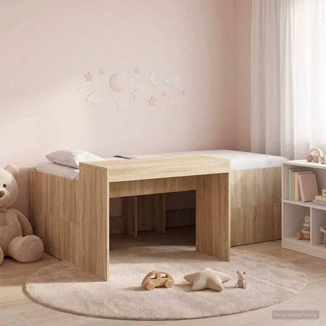 Berkfield Home Kids High Bed Frame with Desk in Sonoma Oak Brown, W: 80 cm, L: 200 cm