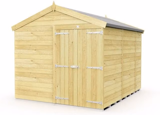 Buttercup Farm Apex Wooden Shed in Brown with Double Doors and No Window, W231 x D329 x H217 cm