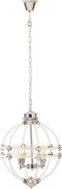 Fifty Five South Orsina Sphere Pendant Light in Clear Acrylic and Chrome Finish, Silver