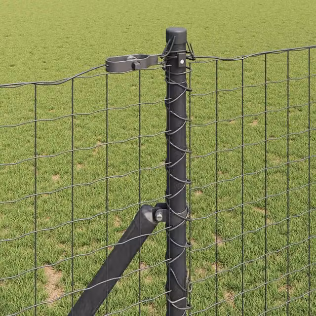 vidaXL Set of 13 Grey Steel Round Fence Posts
