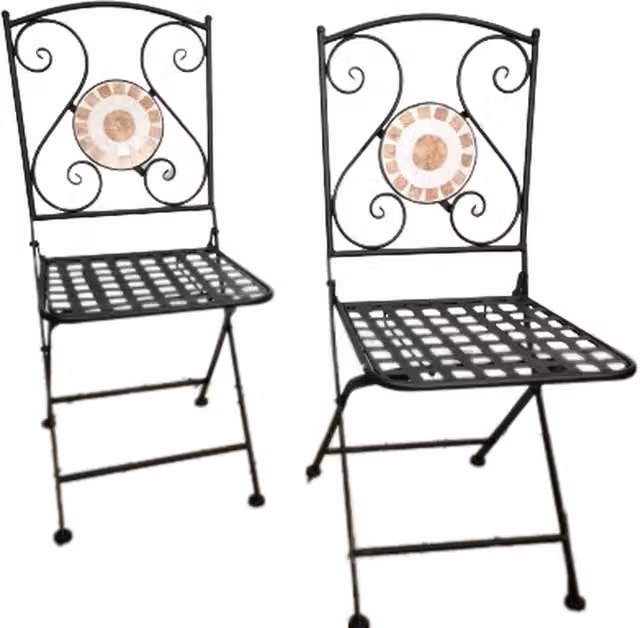 Samuel Alexander Set of 2 Black Powder Coated Steel Geometric Bistro Chairs for Garden, Balcony or Terrace