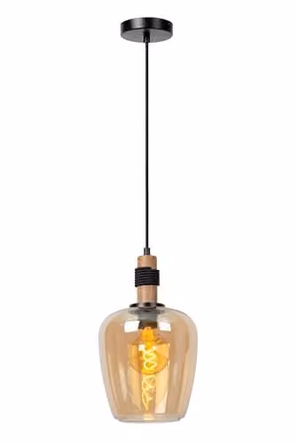 Lucide Ilona Amber Transparent Glass Pendant Light, Diameter: 22 cm