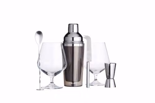 BarCraft Luxury Gin Gift Set in Silver with Stainless Steel and Glass Accessories