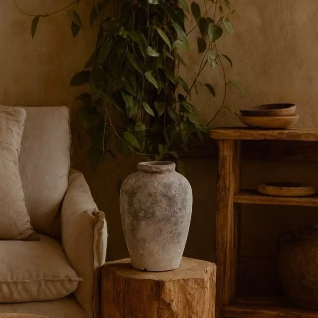 Wyld Haus Sunvale Aged Tall Stoneware Ceramic Vase in Stone Grey, H 45.0 cm x W 28.0 cm x D 28.0 cm