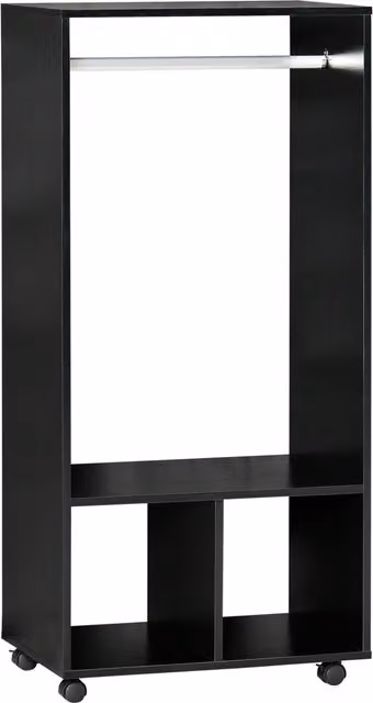 HOMCOM Mobile Open Wardrobe with Clothes Hanging Rail and Storage Shelves in Black