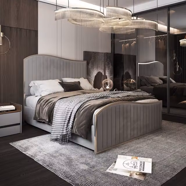 Casani Brixton Small Double Upholstered Velvet Metal Bed Frame in Grey, 120 x 200 cm