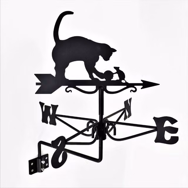 Buttercup Farm Mini Cat & Mouse Steel Weathervane, Black, W: 38 cm, D: 38 cm, H: 53 cm