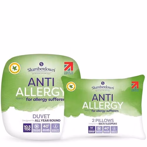 Slumberdown Anti Allergy King Size 10.5 Tog All Year Round Duvet and 2 Pillows Set, White, W: 225 cm x L: 220 cm