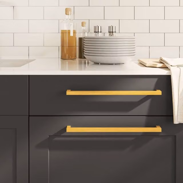 Berkfield Home Gold Brushed Stainless Steel Bar Cabinet Handles, 10 Pack, Length: 32 cm