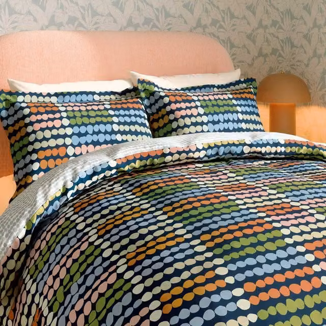 Scion Polka Dotted Cotton Duvet Cover and Pillowcase Set, Multicolour and White, W: 180 cm, L: 200 cm