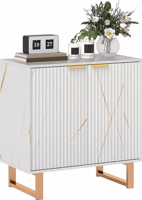 HOMCOM Elegant Modern Storage Sideboard in White and Gold-Tone