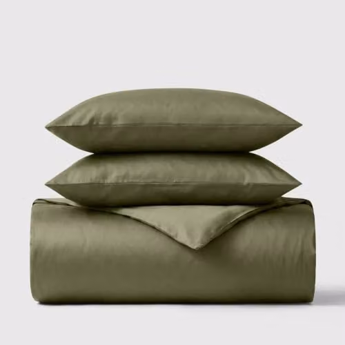 Bedable 100% Cotton Sateen Duvet Cover Set with Pillowcase, Green, 460 Thread Count, W/H: 90 x 200 cm