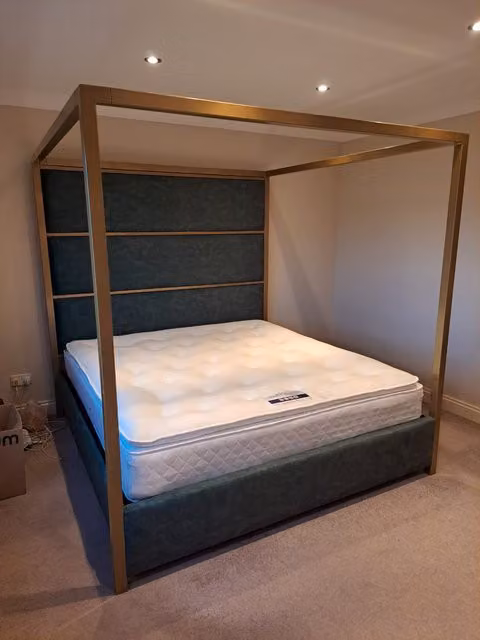 HOB Furniture Regent 4 Poster Bed in Dark Green Faux Leather, King Size