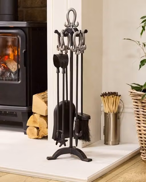 Dibor Traditional 5-Piece Freestanding Silver Metal Fireside Companion Set