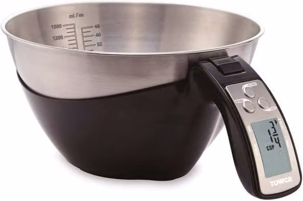 Tower 3-in-1 Digital Jug Scale with 1.5L Stainless Steel Bowl, 5kg Capacity, Black