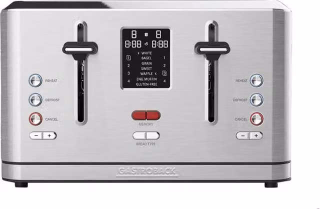 Gastroback Design Digital 4-Slice Stainless Steel Toaster in Silver with Digital Display and Cable Storage
