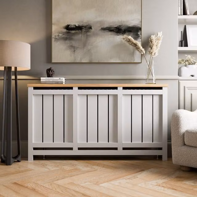 Temprazo Modern White MDF Wall Mounted Radiator Cover, Width: 160 cm