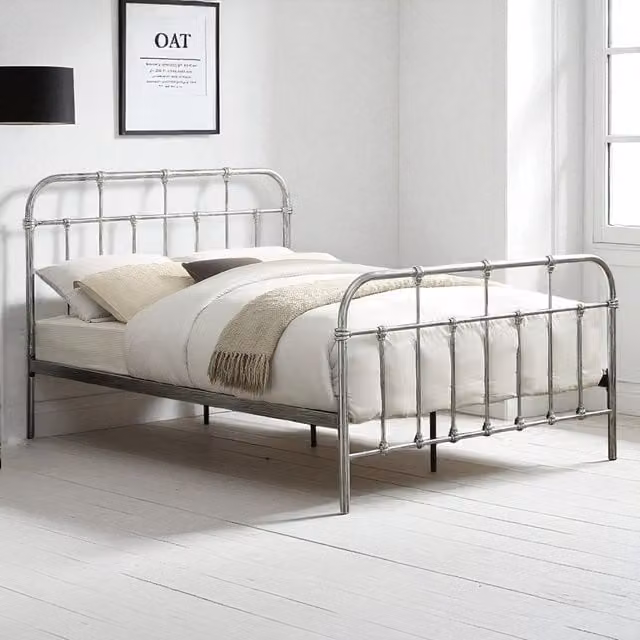 OAT Home Industrial Metal Bed Frame in Silver and Black, 120 x 200 cm
