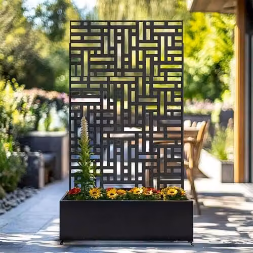 Nicoman Metal Freestanding Outdoor Privacy Screen with Plant Pot in Black or Anthracite, W/H: 90 x 180 cm