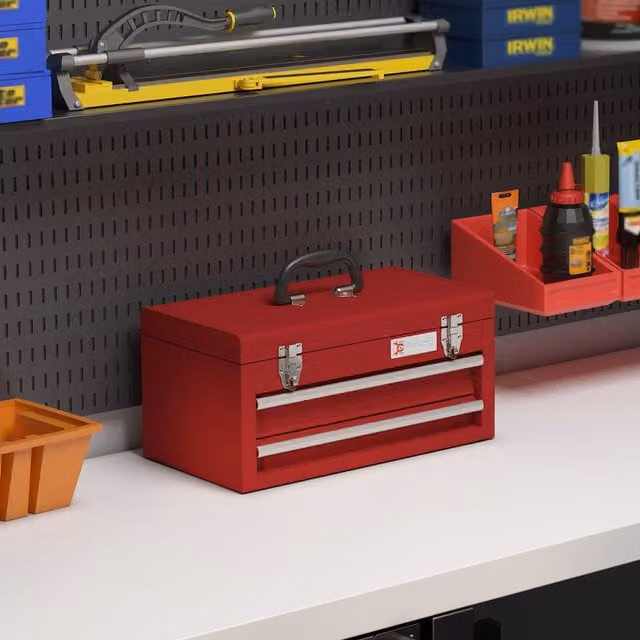 DURHAND Lockable Metal Tool Chest with Ball Bearing Slide Drawers, Red, W/D/H: 51.0 x 39.5 x 22.0 cm