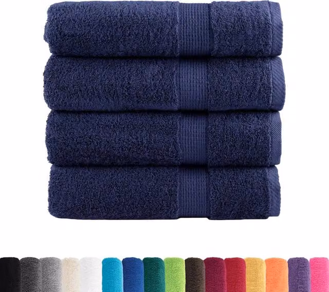 Berkfield Home SOLUND Premium Cotton Terry Bath Towels, 4 Pack, Navy Blue, W: 100 cm, L: 150 cm, 600gsm