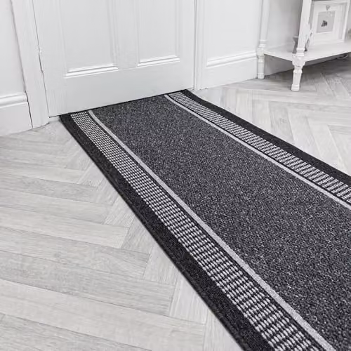 runrug Promenade Loop Pile Hallway Runner Rug in Grey, W: 80 cm, L: 420 cm