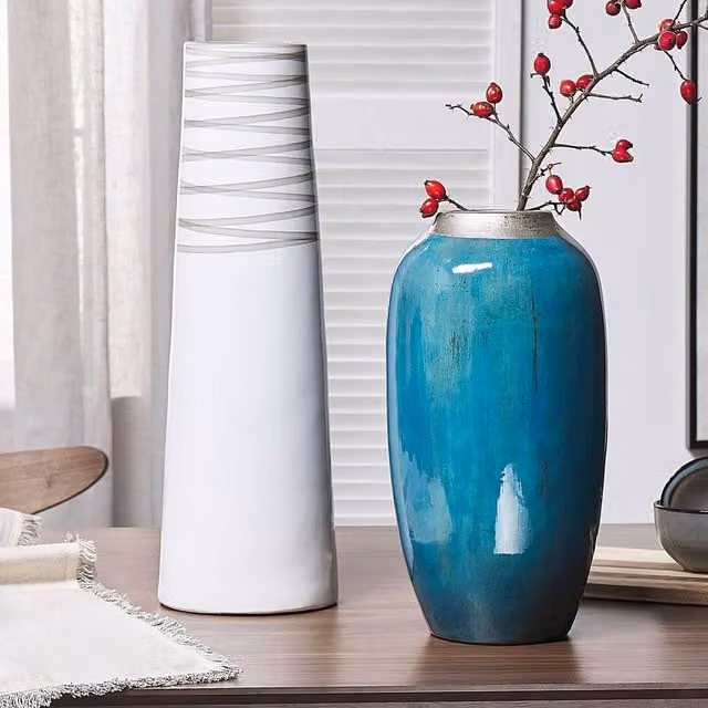 Wyld and Coco Terracotta Co Modern White and Grey Ceramic Tabletop Decorative Vase