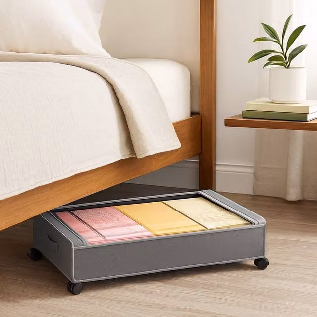 Voltico Underbed Canvas Storage Box with Wheels in Grey, W: 44.5 cm, D: 27 cm, H: 44.5 cm