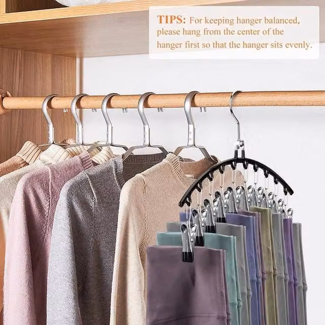 NESTLUNE 6-Piece Non-Slip Hanger Set with 10 Clips for Trousers and Skirts, Black, W: 100 cm, D: 15 cm