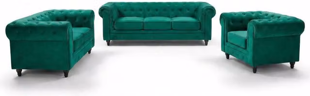 Bravich Emerald Green Velvet 6 Seater Chesterfield Scroll Arm Sofa