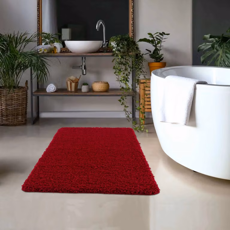 THE RUGS Washable Non Slip Shaggy Round Rug in Red, Diameter: 100 cm