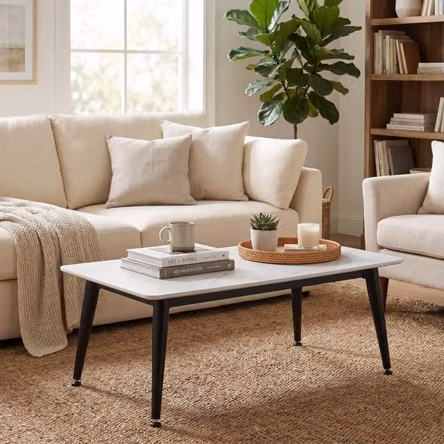 FWStyle Monaco White Sintered Stone Coffee Table with Heat and Scratch Resistant Surface, W/D/H: 100 x 60 x 40 cm