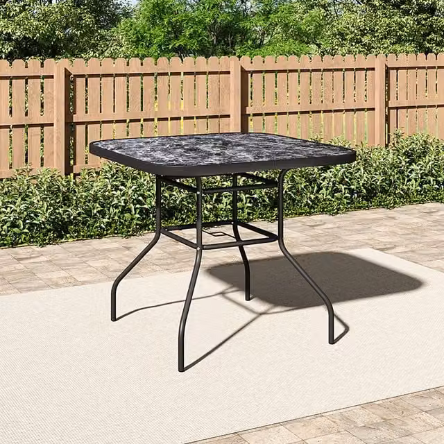 Livingandhome Square Glass Garden Table in Blue and Black