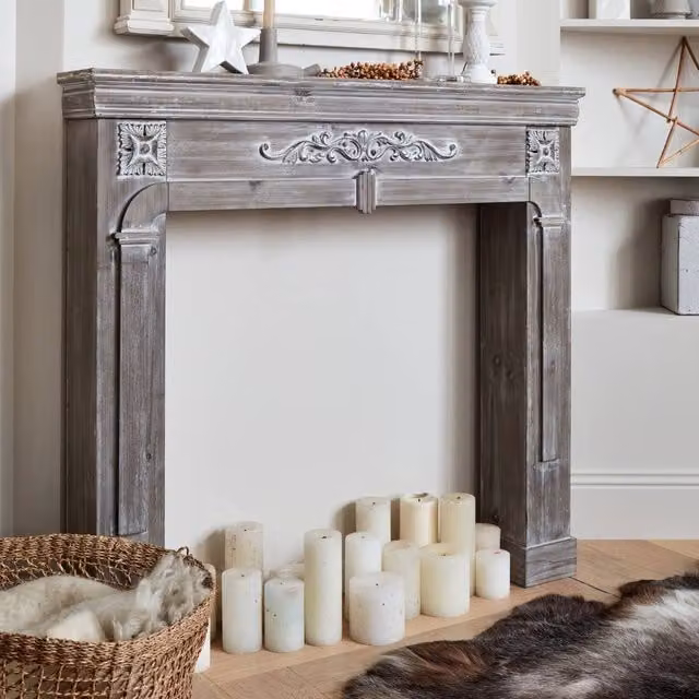 sweeek Decorative Wood Fireplace Surround in Beige and Grey