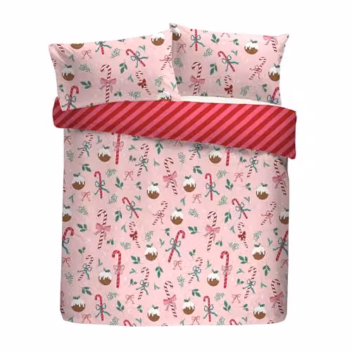 Fusion Festive Fancy Christmas Duvet Cover Set in Pink, W/D/H: 220 x 200 x 220 cm