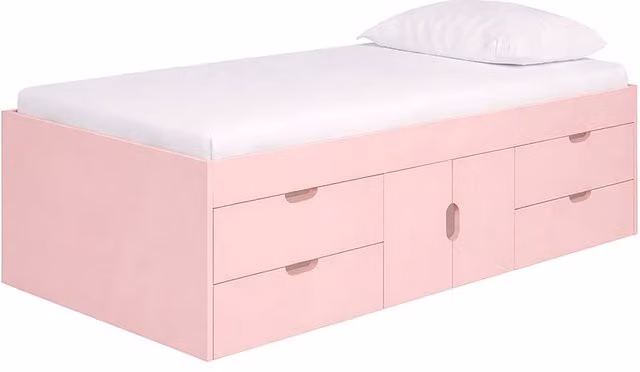 Kidsaw Mid-Height Cabin Bed Frame with Drawers, Pink, 90 x 190 cm