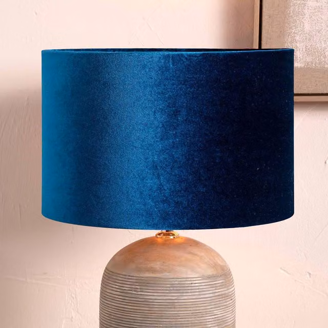 Ruma Blue Velvet Cylinder Lampshade for Table Lamps, Diameter: 45.72 cm