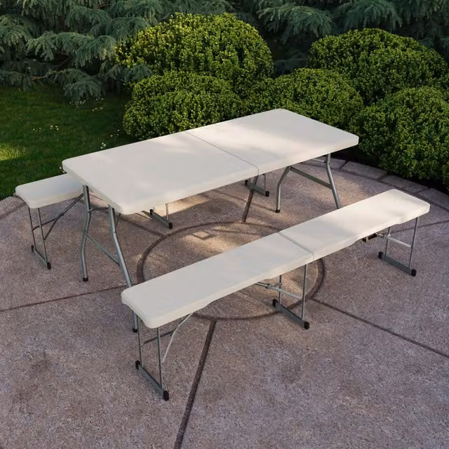 Vida Designs White 3 Piece Folding Garden Table and Bench Set