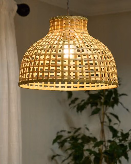 Dibor Traditional Style Bamboo Dome Lamp Shade in Natural Sand, H 25 cm x Dia 36 cm