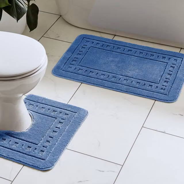 Catherine Lansfield Armoni Blue Bath Mat and Pedestal Mat Set