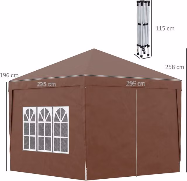 Outsunny Brown Pop Up Gazebo Party Tent Canopy with Steel Frame