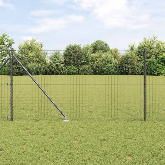 Berkfield Home Set of 26 Round Grey Galvanised Steel Metal Fence Posts, Height: 140 cm