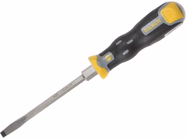 Bahco Manual Through Shank Screwdriver with Flared Slotted Tip, Black and Multicolour
