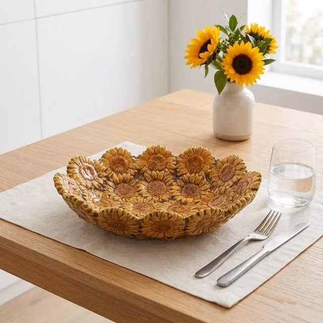 Garden Greatness Vibrant Sunflower Decorative Ceramic Plate, Yellow and Multicolour, Diameter: 28.5 cm